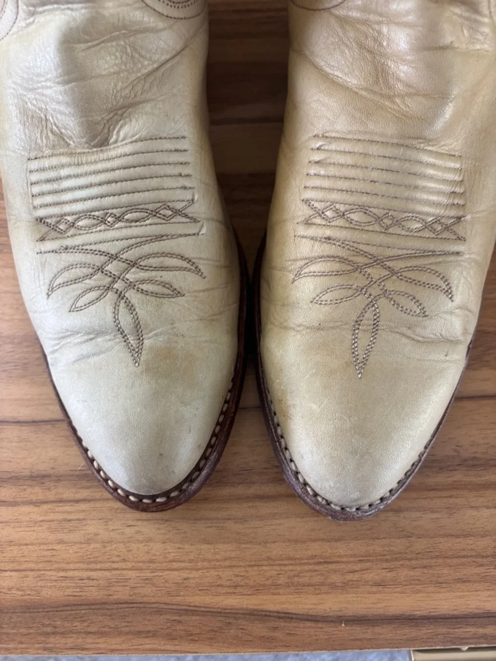 Mens  9.5 Vintage Dan Post Light Tan Leather western  Cowboy Boots Made In USA